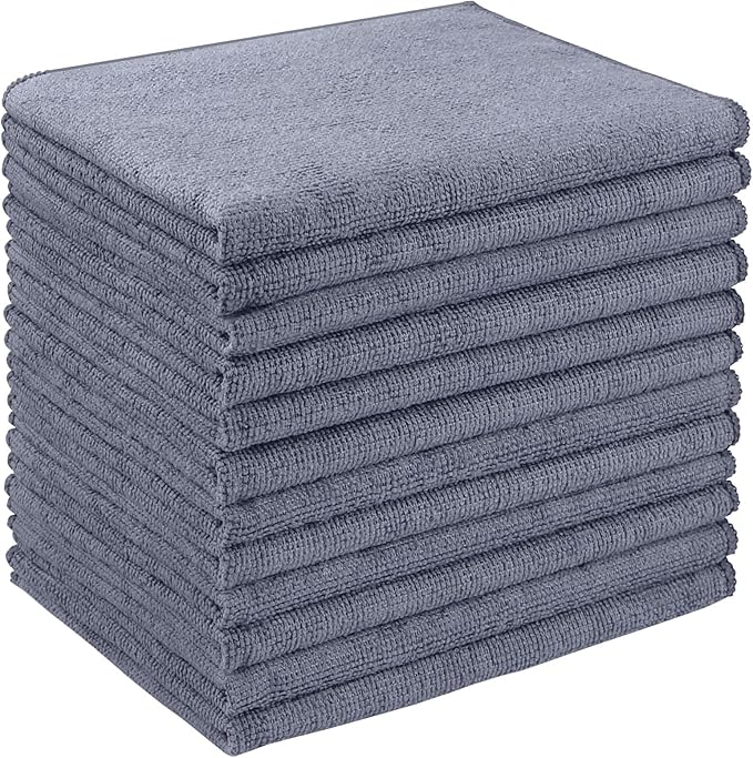 AIDEA Microfiber Cleaning Cloth 12 Pack, Microfiber Towels for Cars, Soft & Absorbent Cleaning Rags, Premium Lint Free Shop Towels for House, Kitchen, Car, 12inx16in, Grey by AIDEAHOME