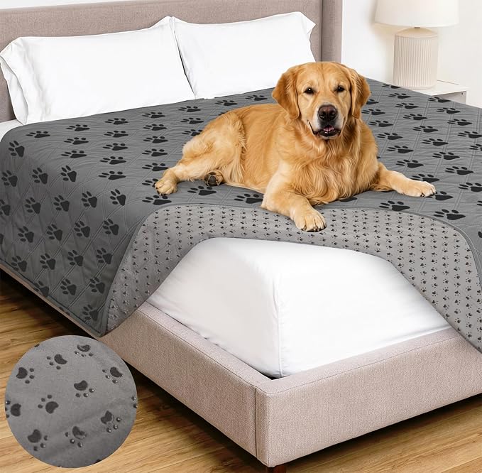 GORILLA GRIP® Waterproof Dog Blanket, 102x82, Leakproof Couch Cover for Dogs, Silicone Grip Backing, Protects Sofa, Sectional, Bed, Crate, Car & RV, Tear-Resistant Washable Pet Blanket, Gray Paw by Unknown
