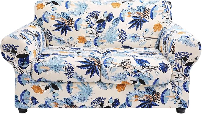 hyha Stretch Couch Cover, Sofa Covers for 2 Separate Cushion Couch Washable | Loveseat Cover, Floral Pattern, Printed, 3 Pieces, 2 Seater Furniture Protector with Elastic Bottom for Dogs, Pet Friendly by hyha