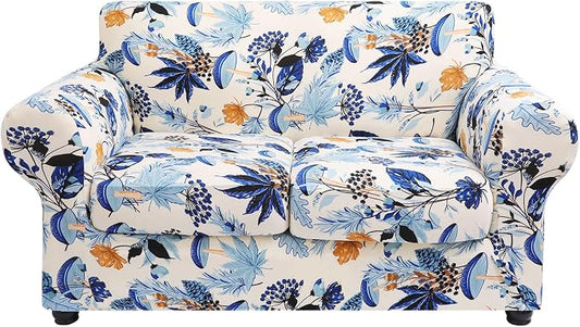 hyha Stretch Couch Cover, Sofa Covers for 2 Separate Cushion Couch Washable | Loveseat Cover, Floral Pattern, Printed, 3 Pieces, 2 Seater Furniture Protector with Elastic Bottom for Dogs, Pet Friendly by hyha