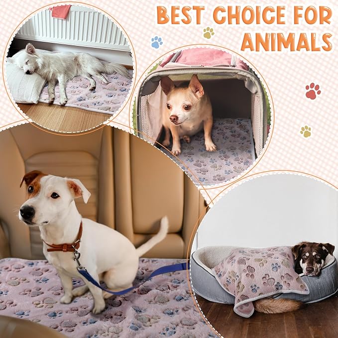 Tatuo 4 Pack Fleece Dog Blankets for Puppy Cats Multi-Size Sleep Mat for Pet Guinea Pig Soft Washable Warm Crate Bed Puppy Teething Toys Print Pattern Blanket Indoor(Beige,24 x 16 Inch,Paw) - Image 4