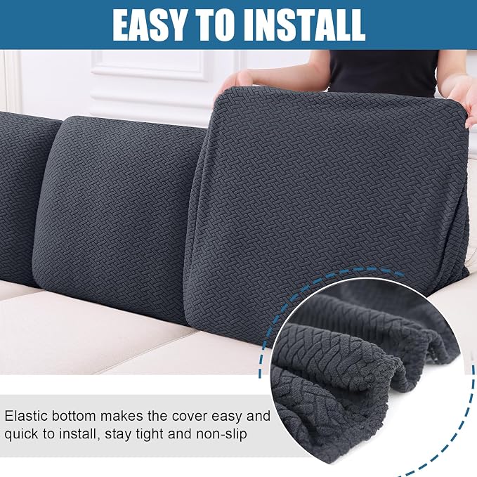 Smiry Waterproof Couch Cushion Covers, Non Slip Seat Cushion Covers | Stretch Jacquard Chaise Lounge Sofa Slipcover, Washable Elastic Furniture Protector for Pets, Back Cover M, Dark Grey - Image 4