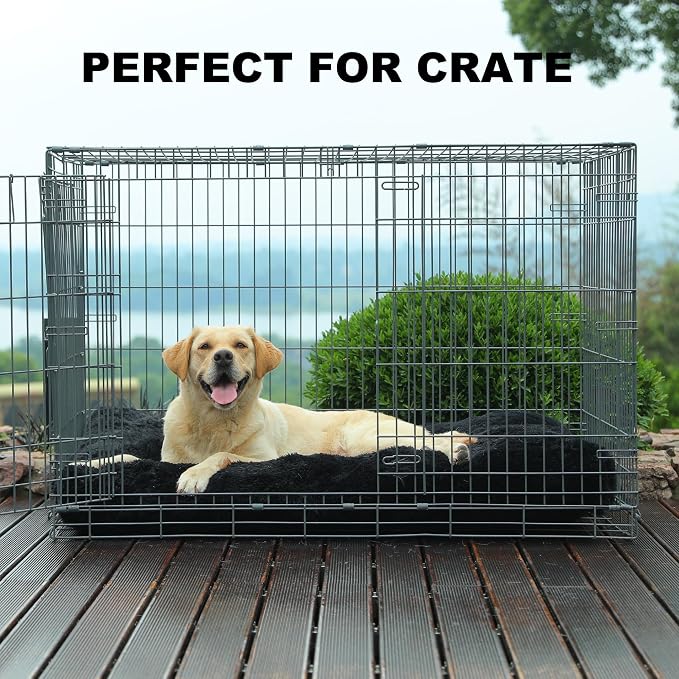 Bedfolks Waterproof Crate Bed, Plush Dog Kennel Pad with Removable Cover, Faux Fur, Fluffy Washable, 47"x29", Black - Image 3