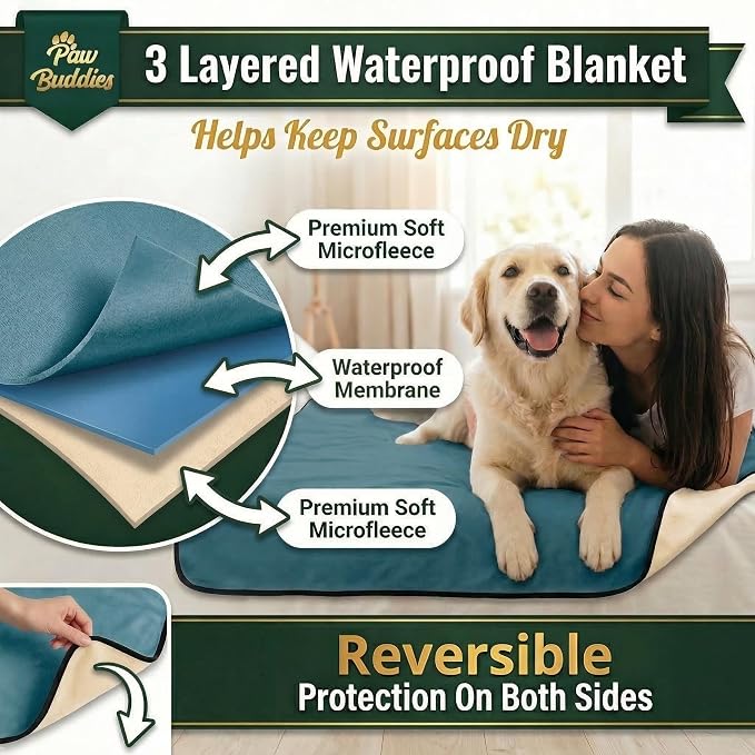 Paw Buddies Premium Waterproof Blanket 80"x90" Velvet-Feel Reversible Throw – Leakproof, Machine Washable Bed & Sofa King Size Protector for Couples, Pets & Travel + Bonus Small Blanket - Image 2