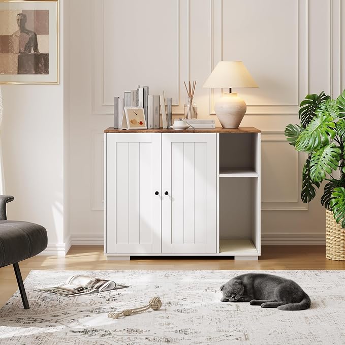 Extra Large Cat Litter Box Enclosure Furniture – Dog-Proof Cabinet with Scrape-resistant Pad, Built-in Outlet, Storage Space for Cat Accessories – Fits Automatic Litter Boxes – Indoor Cat House | Dog-Proof Cabinet with Scrape-resistant Pad, Built-in Ou... - Image 7