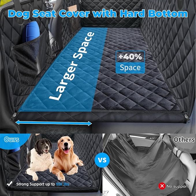 URPOWER Back Seat Extender for Dogs, Large Hard Bottom Dog Car Seat Cover | Supports 550 lbs, Stable 3-Panel Hard Bottom, Added High-Density Foam for Comfort, Waterproof 900D Oxford, 45% More Space - Image 2
