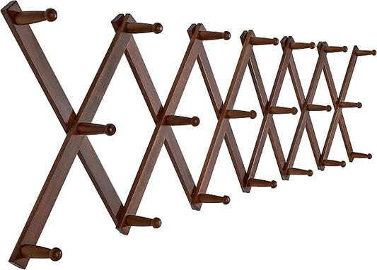 SKOLOO Hat Rack for Wall with 20 Hooks, Solid Wooden, Modern, Expandable Coat Rack Wall Mount for Coats, Hats, Bags, Baseball Caps, Walnut Color by SKOLOO