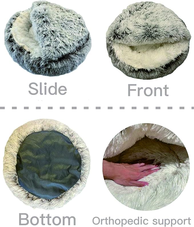 ShinHye Cat Bed Round Plush Fluffy Hooded Cat Bed Cave, Cozy for Indoor Cats or Small Dog beds, Soothing Pet Beds Doughnut Calm Anti-nxiety Dog Bed - Waterproof Bottom Washable (26×26inch, Coffee) - Image 7