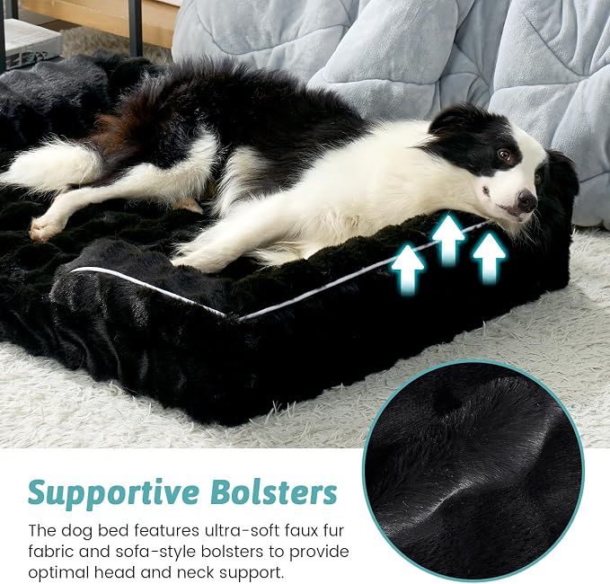 COZY KISS Orthopedic Dog Bed for Extra Large Dog 44x32 inch, XL Faux Fur Pet Sofa, Bolster Foam Bed with Sides, Non-Slip and Egg-Crate Big Dog Couch Bed with Washable Removable Cover, Black - Image 4