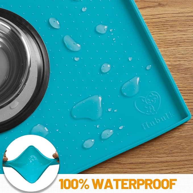 Hubulk Dog Feeding Mat,100% Waterproof Food Grade Silicone Pet Food and Water Bowl Placemat,Dishwasher, High Raised Edge to Prevent Spills,Nonslip Tray to Stop Messes on Floor (32"x24"x1.0", Teal) - Image 4