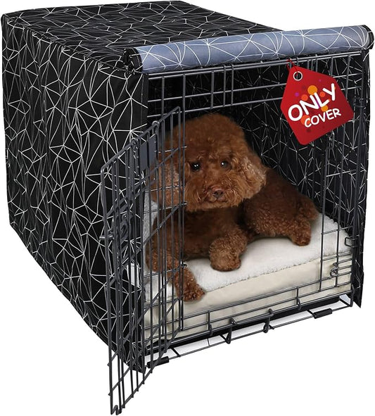 Explore Land Pattern Dog Crate Cover for 36 Inches Wire Cage, Heavy-Duty Polyester 1 2 3 Doors Standard Metal Pet Kennel Enclosure (Brief Polygonal) by ExploreLand