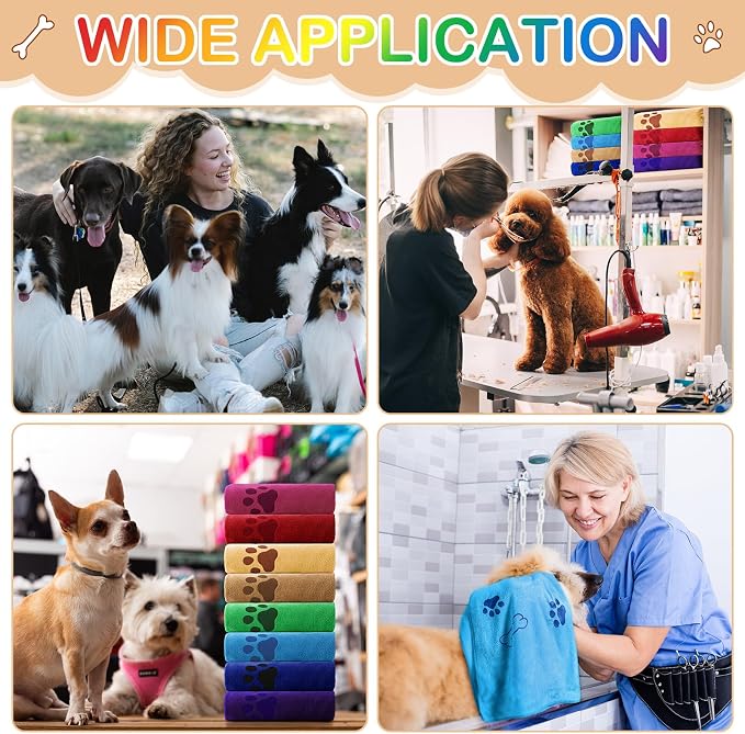 Chumia 8 Pcs Microfiber Dog Towels for Drying Dogs Cats 40 x 24 Inch Pet Towels Bulk for Large Puppy Absorbent Fast Drying Paw Bath Bathing Supplies for Pets(Dog Paw and Bone,Bright Color) - Image 4