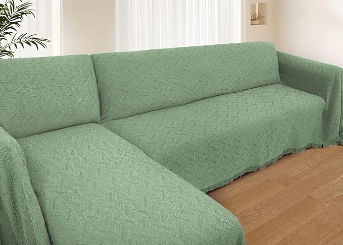 HOMERILLA 2 Piece Sectional Couch Cover for L Shape Sofa Sage XXL | Washable Fabric, Anti-Pet Hair, Stain & Wear Resistant, Multiuse Sofa Blanket Protector, Pet Friendly Easy Installation by HOMERILLA