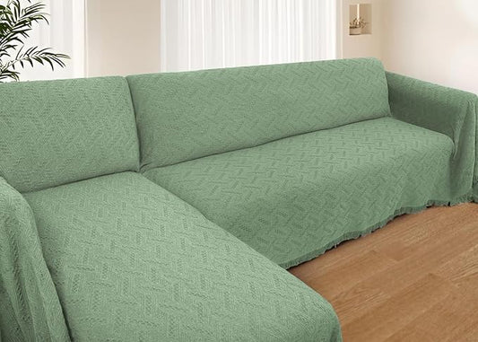 HOMERILLA 2 Piece Sectional Couch Cover for L Shape Sofa Sage XXL | Washable Fabric, Anti-Pet Hair, Stain & Wear Resistant, Multiuse Sofa Blanket Protector, Pet Friendly Easy Installation by HOMERILLA