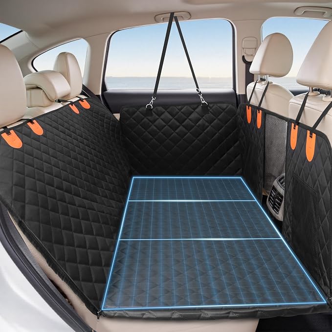 Pet Car Seat Cover, 400LBS Hard Bottom Back Seat Extender for Dogs | Waterproof Polyester, Anti-Slip Surface, 3 Removable Hard Plates, Side Storage Pockets, 4-Mode Convertible by Unknown