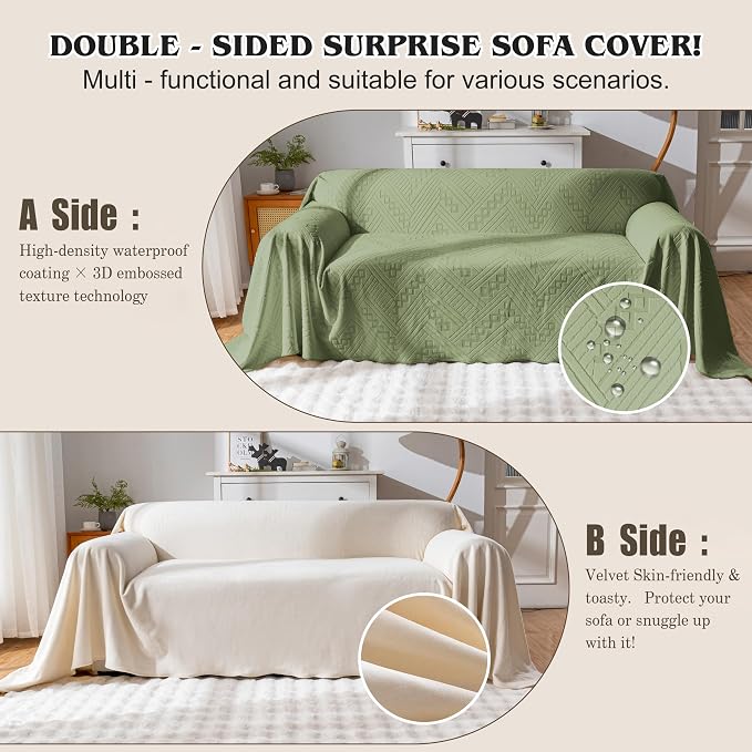 Waterproof Couch Cover, Reversible, Pet-Friendly, Washable and Anti-Slip Sofa Covers for Sofa Protection with 2 Cushions, Ideal Sofa Slipcovers for Dogs and Cats (71×102in/Green) - Image 3