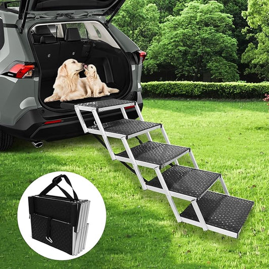 PENSUN Dog Stairs with Nonslip Surface Portable Folding Pet Ramp for Car, SUV and Trucks Foldable Truck Ramp Stairs for Small to Large Size Dogs Up to 250LBS