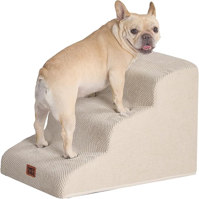 EHEYCIGA Curved Dog Stairs Ramp for Small Dogs 15.7" H, 3-Step Dog Steps for Couch Sofa and Chair, Pet Stairs for Cats, Non-Slip Balanced Pet Steps Indoor, Beige by EHEYCIGA
