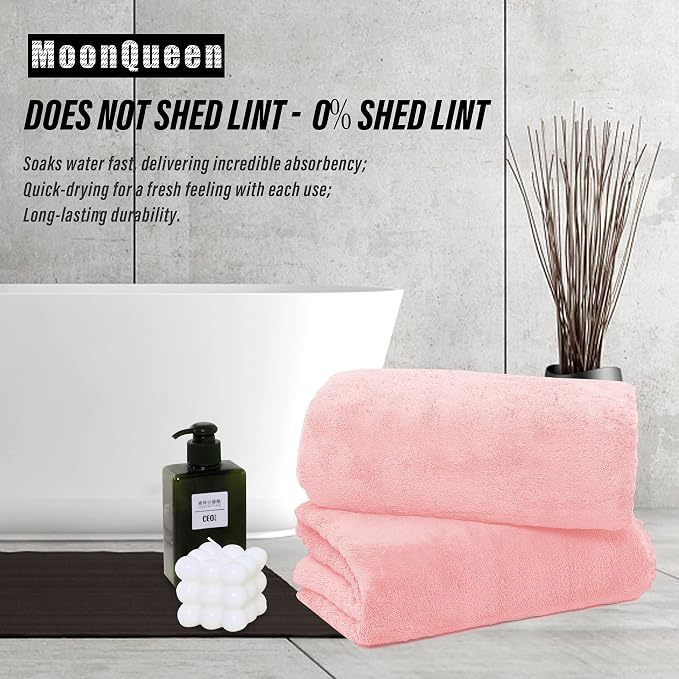 MOONQUEEN 2 Pack Premium Bath Towel Set - Quick Drying - Microfiber Coral Velvet Highly Absorbent Towels - Multipurpose Use as Bath Fitness, Bathroom, Shower, Sports, Yoga Towel (Pink) - Image 3