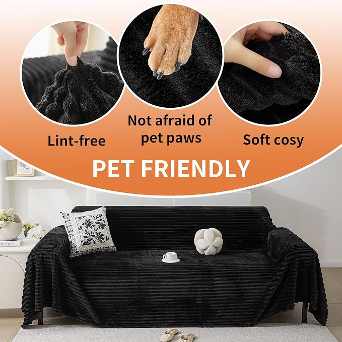 HAOMAIJIA Faux Fur Sofa Covers Couch Covers for 2 Cushion Couch Sofa Pet Friendly Soft Non Slip Couch Cover for Dogs Washable Sectional Couch Covers L Shape Furniture Protector (Black, 71"x118") - Image 3