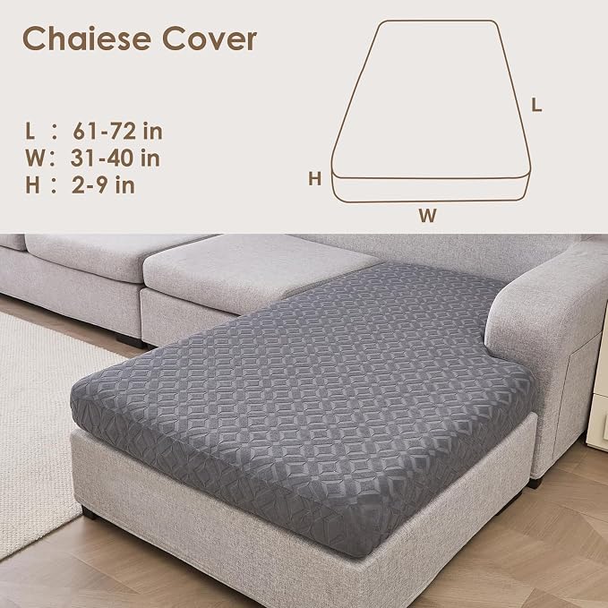 Genina Waterproof Sectional Couch Covers Non Slip Sofa Cushion Covers | L Shape Sectional Fit,Chaise Cover,Stretch Jacquard Fabric,Pet Hair & Scratch Protection,Furniture Protector,Washable - Image 5