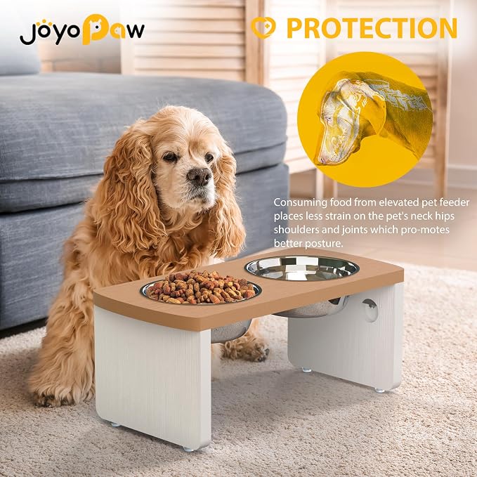 Elevated Dog Bowls, Waterproof Raised Dog Bowl for Medium Dogs, HIPS Poly Lumber Stand with 2 Stainless Steel Bowls, Indoor & Outdoor Use (7'' Tall-40 oz Bowl, Teak - White) - Image 3