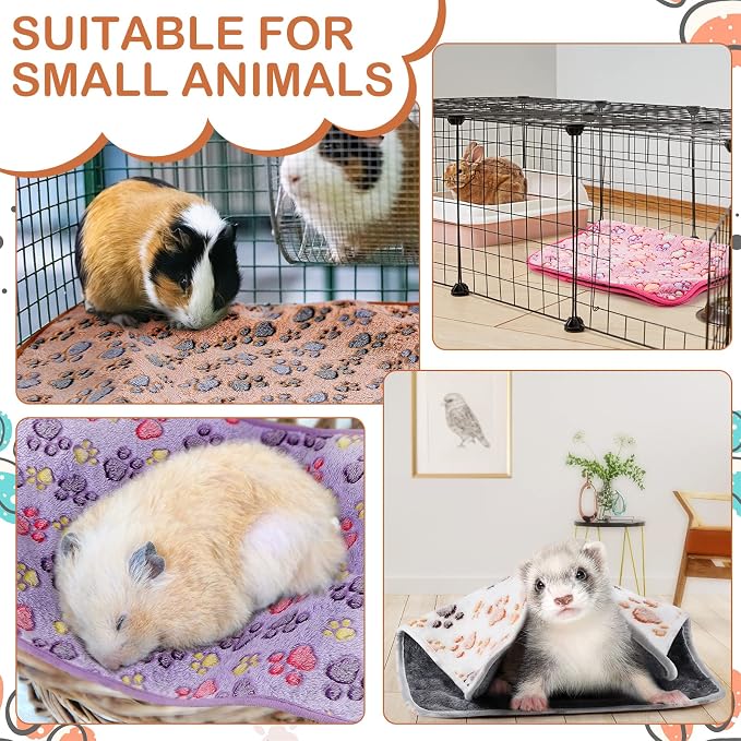 Reginary 4 Pcs Waterproof Guinea Pig Blankets Washable Small Animal Fleece Bedding Absorbent Guinea Pig Cage Liners Reusable Training Pee Pad Pet Sleep Mat for Hamster(Paw Print,35 x 24 Inch) - Image 5