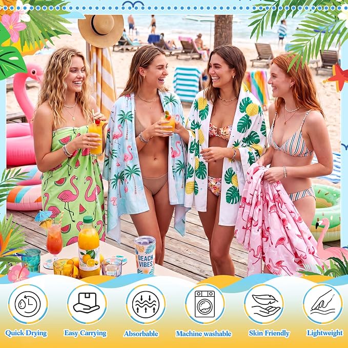 Peryiter 48 Pcs Microfiber Beach Towel with Bags Bulk, 24 Large Quick Dry Pool Towels and 24 Storage Bags, 30 x 60 Inch Flamingo Blanket for Beach Swimming Summer Party Camping Travel Women - Image 4