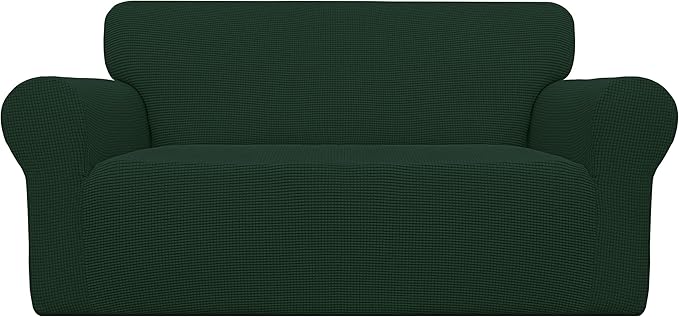 Easy-Going Stretch Oversized Loveseat Couch Covers Washable Dark Green | 1-Piece Large Loveseat Cover for 2 Cushion Couch Furniture Protector RV Sofa Slipcover Soft with Bottom for Kids Pets by Easy-Going