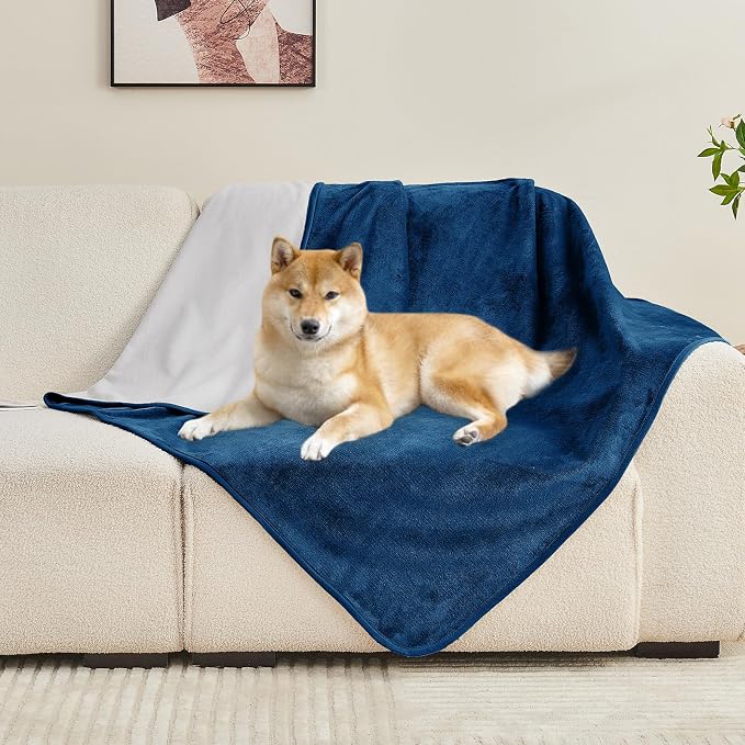 Waterproof Blanket 60"x80" for Adults, Reversible Waterproof Bed Cover for Dogs Cats Pets, Soft Leakproof Blanket for Bed Couch Sofa Furniture Protector, Navy Blue/Light Grey - Image 6