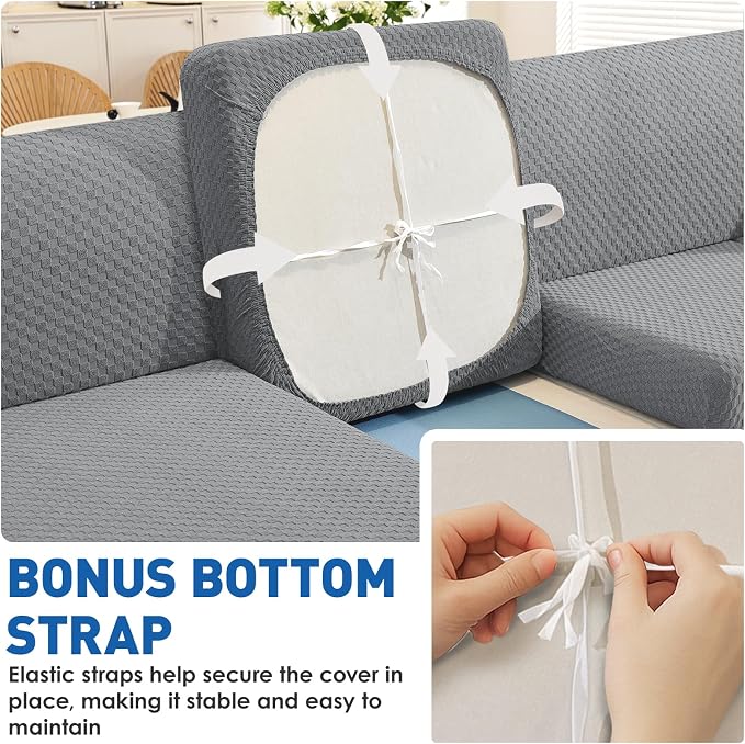 YEMYHOM Latest Checkered 2 Pieces Chair Covers for Living Room High Stretch Thickened Chair Slipcovers with Arms Anti Slip Elastic Armchair Sofa Couch Protector (Light Gray), 31"-46"(1 Cushion) - Image 4