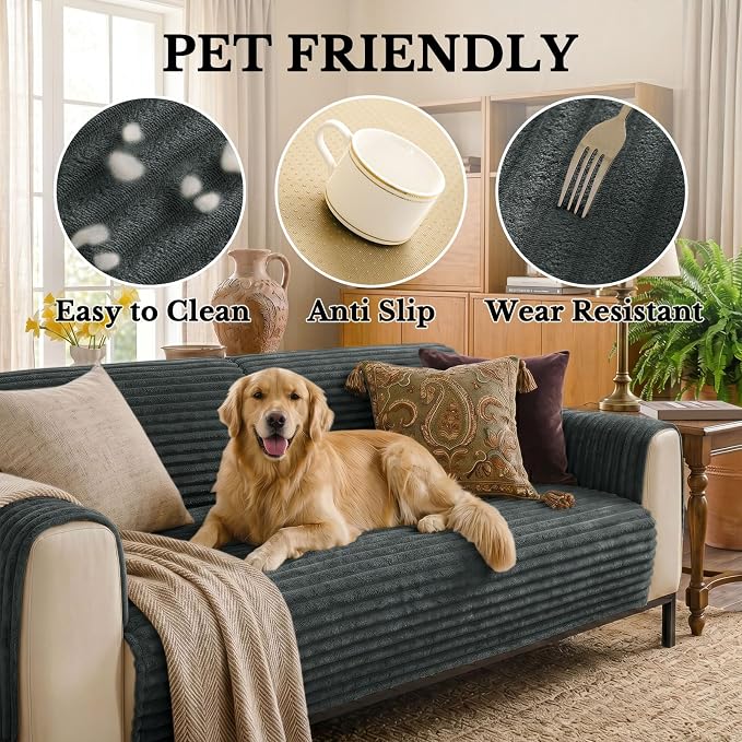 Smiry Waterproof Couch Cover for Dogs, Washable Non Slip Plush Protector | Waterproof Protection, Plush Flannel, Non Slip Backing, Pet Hair & Scratch Protection, Soft Cover (36" x 94.5") - Image 5