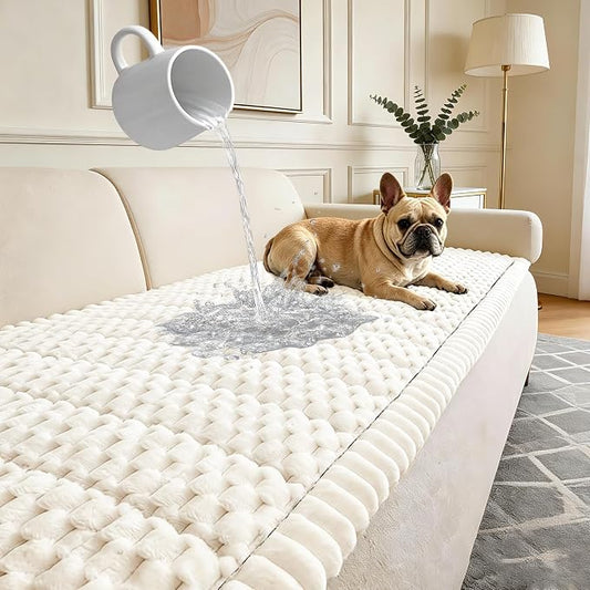 Waterproof Couch Cover for Dogs Washable,Nonslip Fuzzy Durable Pet Friendly | Soft Slipcovers for 3 Cushion Sofa Cover,Plush Thick Protector Fits Mat Bed Leather & Fabric Couches (Beige 27.6"x70.9") by CoSofSLIP