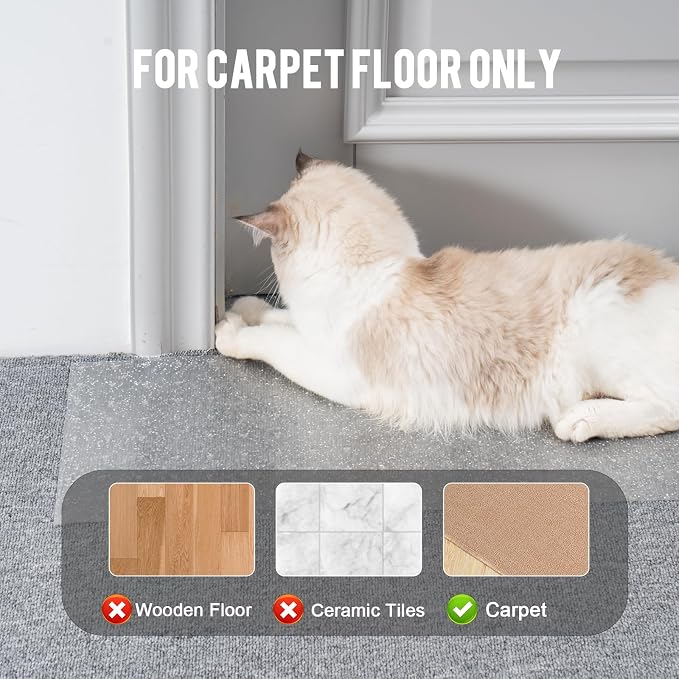 Uross Carpet Protector for Pets - Cat Carpet Protector for Doorway, Anti Scratch Under Door Cat Scratch Protector Mat, Easy to Cut Plastic Stopper Cat Scratch Guard Carpet 3.6FT-Silver - Image 5