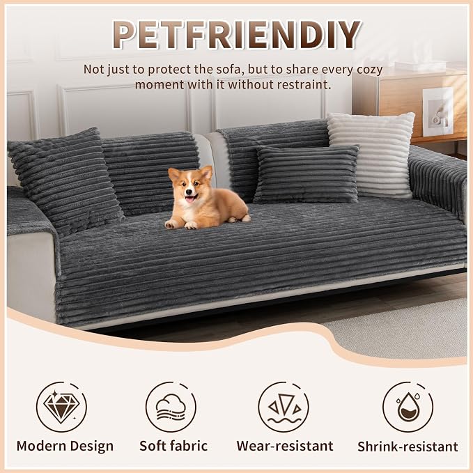 Waterproof Couch Cover for Dogs, Sofa Covers Washable & Non-Slip, Soft Dog Bed Blanket Protector for Sectional, Loveseat, Living Room Furniture (Dark Gray, 35.43"x 70.9" 1 Pack) - Image 2