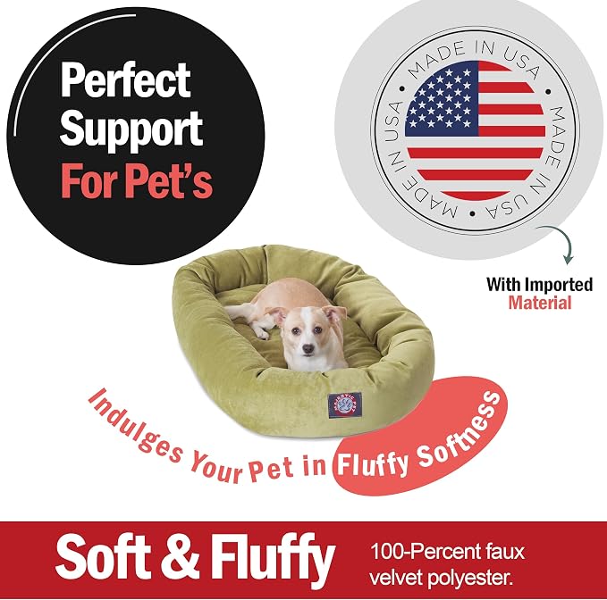Majestic Pet 32 Inch Micro Velvet Calming Dog Bed Washable – Cozy Soft Round Dog Bed with Spine for Head Support - Fluffy Donut Puppy Mat 32x23x7 (inch) Medium – Apple (2025) - Image 2