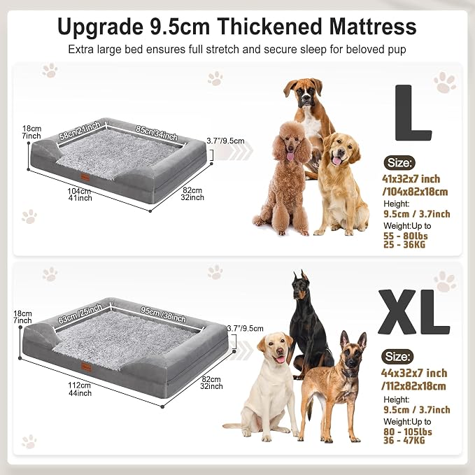 Gimars 3.7in Thickened Orthopedic Dog Bed for Extra Large Dogs, Supportive Dog Sofa Bed with 28D Egg-Crate Foam, Removable Washable Cover, Waterproof Lining for Puppy, Senior, Sick - Image 9