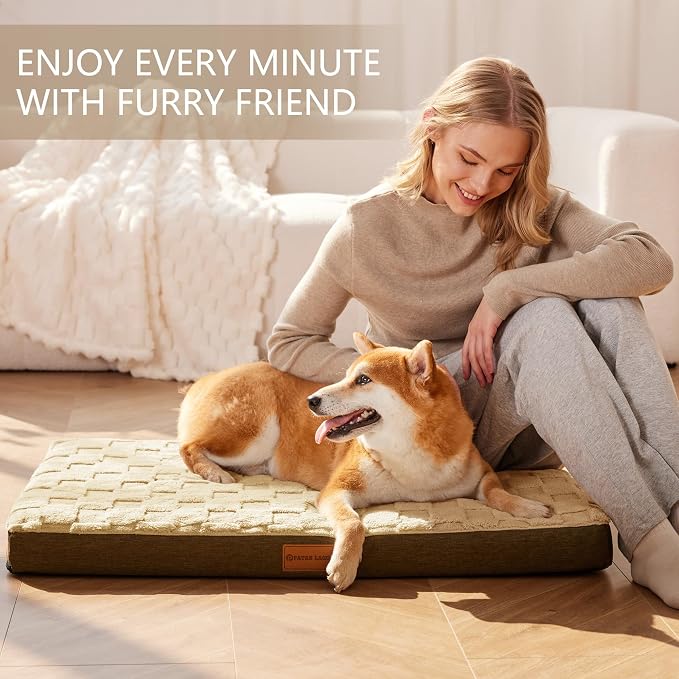 Patas Lague Orthopedic Large Dog Bed Washable Pet Crate Mat 42''X28'' Camel | Egg-Crate Foam Dog Couch For Large Sized Dogs, Waterproof Removable Cover, Soft Pet Bed With Nonskid Bottom - Image 2