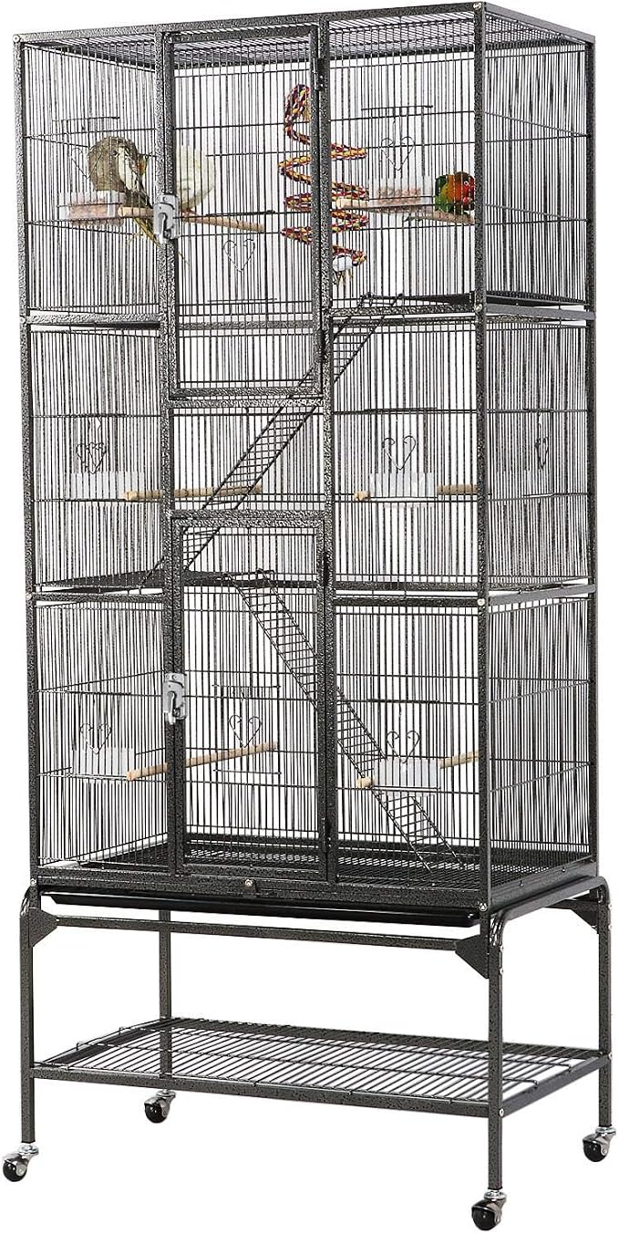 Yaheetech 69" Large Bird Cage for Parakeets, Budgies, 3-Tier Flight Cage | Detachable Rolling Stand, Easy Cleaning Slide-out Tray, Multi-door Access, 0.4'' Bar Spacing, Free Accessories by Unknown