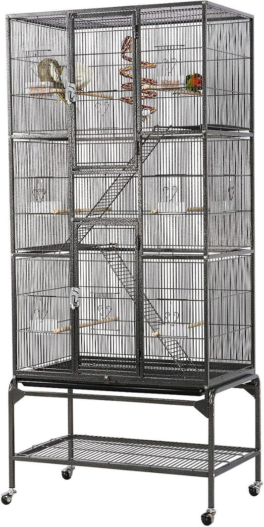 Yaheetech 69" Large Bird Cage for Parakeets, Budgies, 3-Tier Flight Cage | Detachable Rolling Stand, Easy Cleaning Slide-out Tray, Multi-door Access, 0.4'' Bar Spacing, Free Accessories by Unknown