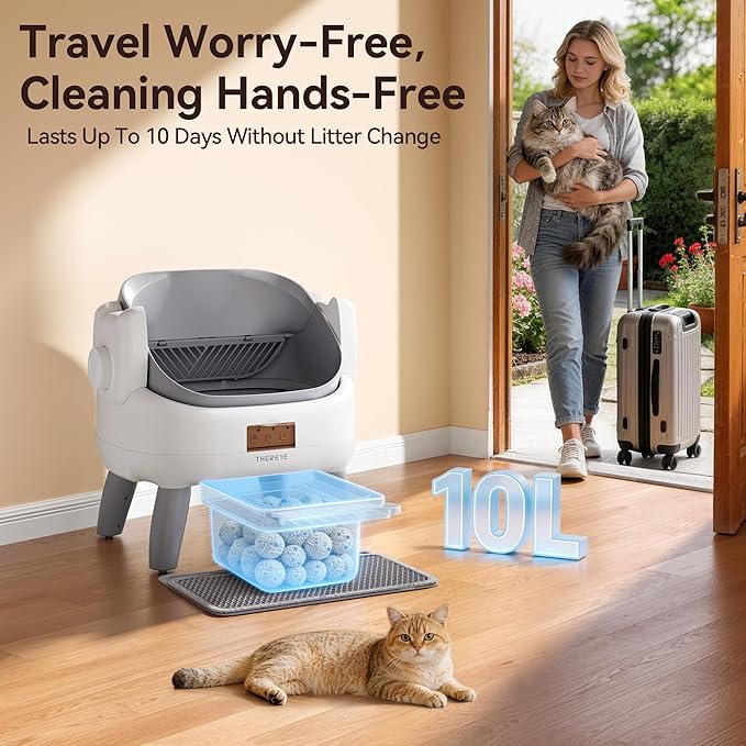 Thereye Automatic Litter Box with Entry Step, Open-Top Self Cleaning Litter Box, App Control & Safety Protections, 10L Waste Bin with Odor Control Smart Cat Litter Box with Trash Bags/Litter Mat - Image 7