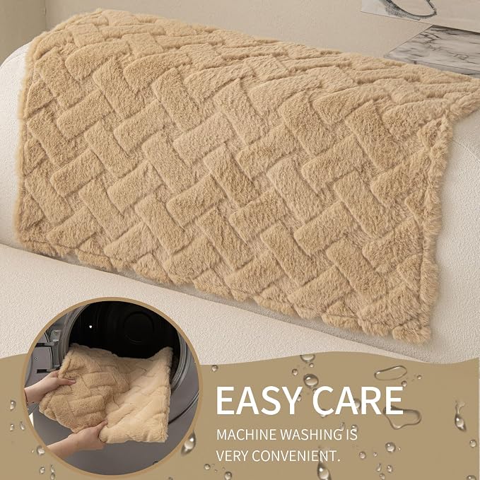 Waterproof Dog Bed Cover Non Slip Couch Cover for Dogs Washable Soft Faux Fur Sofa Cover Couch Covers for 3 Cushion Couch Sofa Pet Friendly (Dark Beige, 22.5x22.5（2pc）) - Image 4