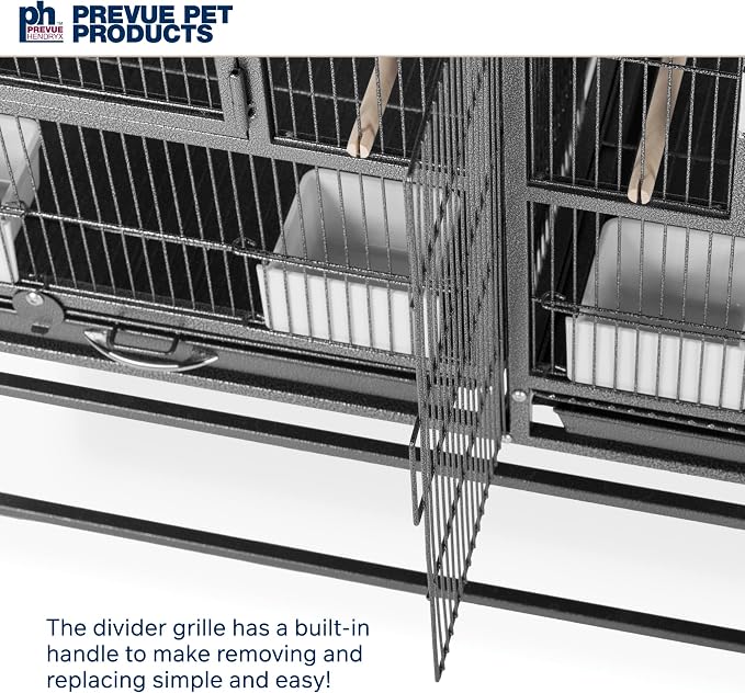 Prevue Pet Products Deluxe Divided Breeder Cage - Stackable Breeding Cage with Divider, Rolling Enclosure with Wooden Perches, Food and Water Cups, for Finches, Canaries, and Small Birds - Black - Image 5
