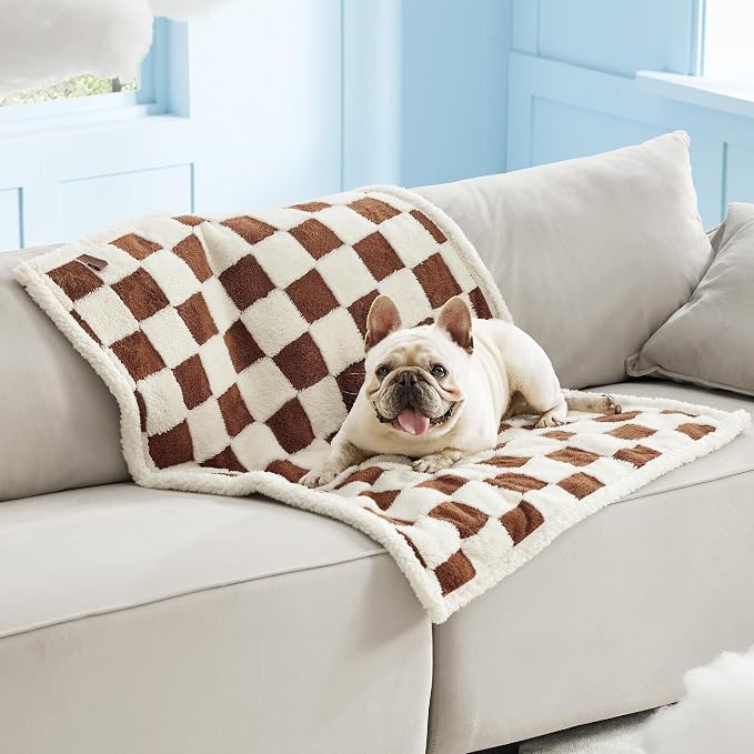 LE SURE Waterproof Dog Blankets for Medium Dogs Cute 3D Jacquard,30x40 | Puppy Blanket for Cat Aesthetic Gift, Warm Soft Sherpa Throw Washable, Reversible Pet Couch Protector, Brown Checks - Image 7