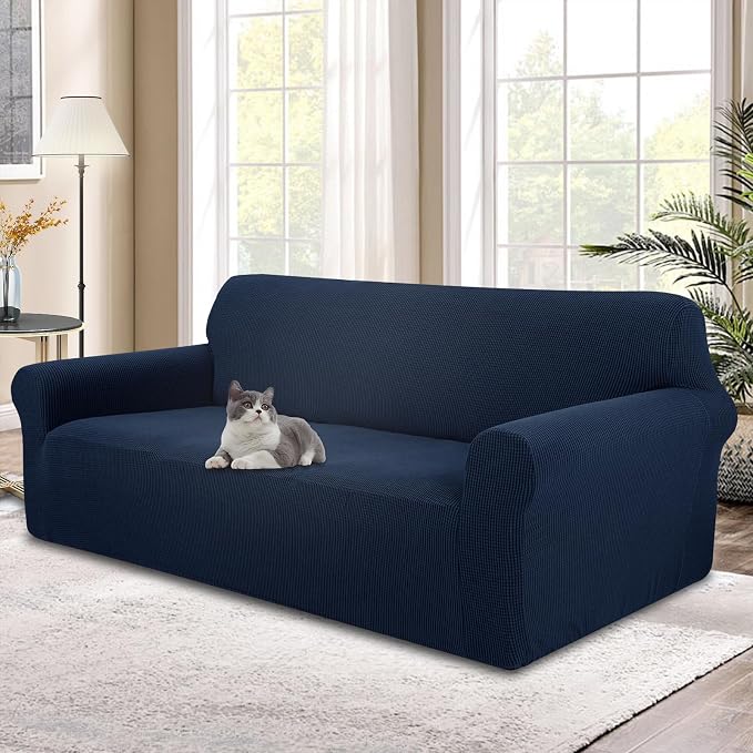 Stretch Oversized Sofa Couch Cover Washable Slipcover, Navy | 1-Piece X-large Sofa Cover For 3 Cushion,Furniture Protector Couch Cover For Dogs, Polyester Spandex Jacquard fabric by LuxshareHome
