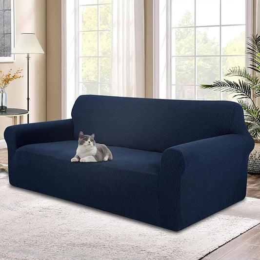 Stretch Oversized Sofa Couch Cover Washable Slipcover, Navy | 1-Piece X-large Sofa Cover For 3 Cushion,Furniture Protector Couch Cover For Dogs, Polyester Spandex Jacquard fabric by LuxshareHome