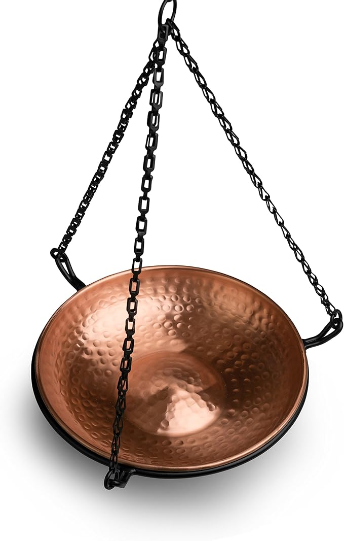 Monarch Abode Hanging Bird Bath & Bird Feeder for Outdoors – Pure Copper Hand Hammered Birds Bath Bowl w/ 17-inch Detachable Iron Chain, Birdfeeder and Birdbath for Outdoors Garden Backyard by MonarchAbode