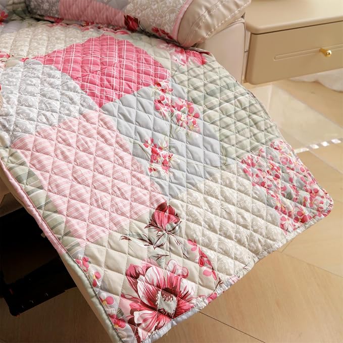 Cmfshape Skidproof Sofa Cover-Patchwork Sofa Slipcover with Elastic Straps-Easy Fit Slip Cover-Rose Washable Furniture Protector for Pets and Kids(Recliner,Pink&Grey) - Image 5