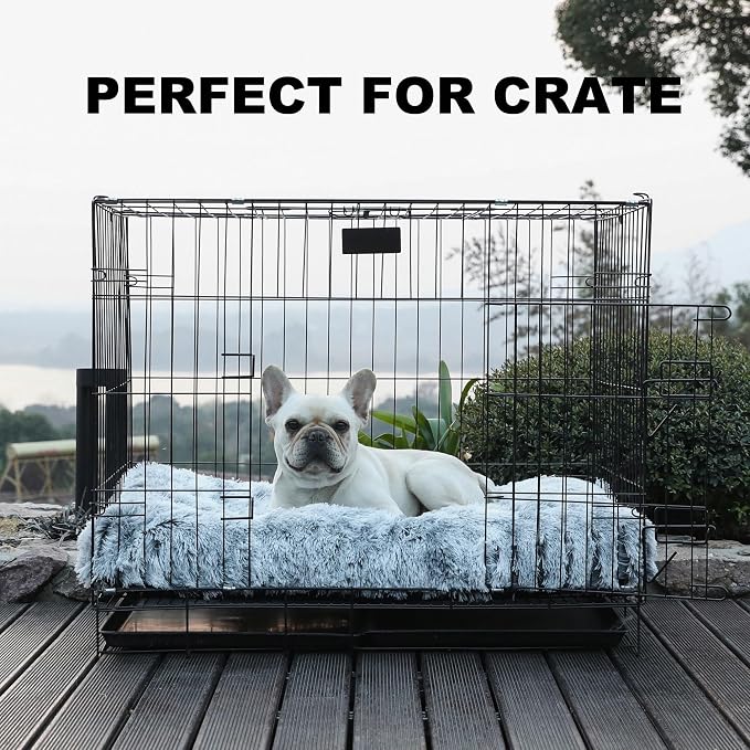 Bedfolks Waterproof Dog Crate Bed With Removable Washable Cover, Plush Faux Fur Pad for Large Dogs, Fluffy Kennel Bed 35"x23", Dark Grey - Image 3