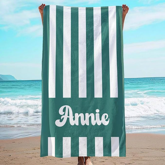 JML Personalized Beach Towel with Name, Custom Cabana Stripe Beach Towel, Customized Microfiber Pool Towel, Quick Dry & Absorbent Swim Towel for Adult,Mother's Day, Birthday, Summer Holiday,Vacation by JML